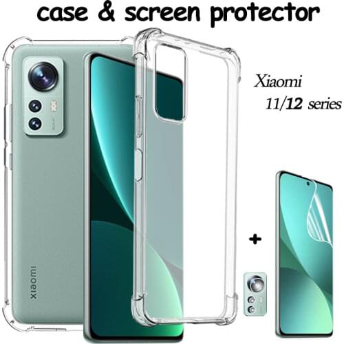 Reinforced Shockproof Cover for Xiaomi Mi 11 Lite/Pro/Ultra Silicone Case+Soft Glass Mi11 Ultra Mi 11 Lite 5G Case Transparent