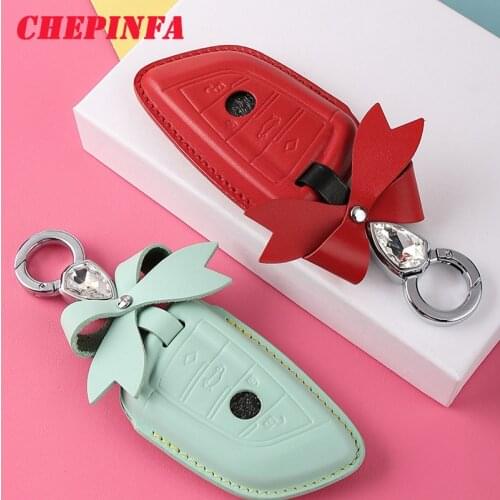 CHEPINFA Leather Car Key Cover Case For BMW 2 3 5 7 Series 6GT X1 X3 X5 X6 F45 F46 G20 G30 G32 G11 G12 F48 G01 F15 F85 F16 F86