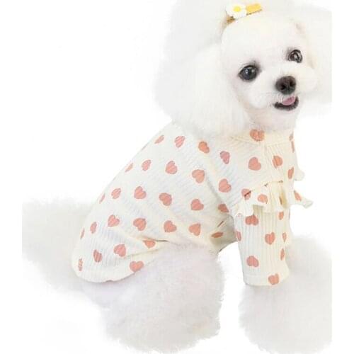 Pink White Gray Cotton Pet Clothes Warm Hoodies Tshirt Heart Pattern O-neck Lace Short Sleeve Sweater Sweatshirt For Small Dogs