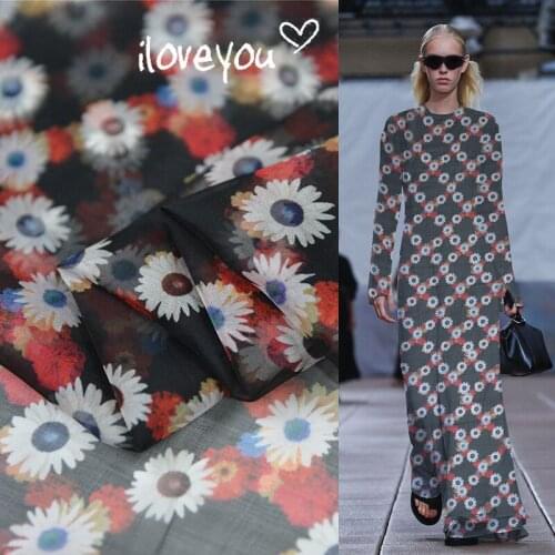 Floral print on black pure silk chiffon silk fabric soft and transparent for scarf,SCF149