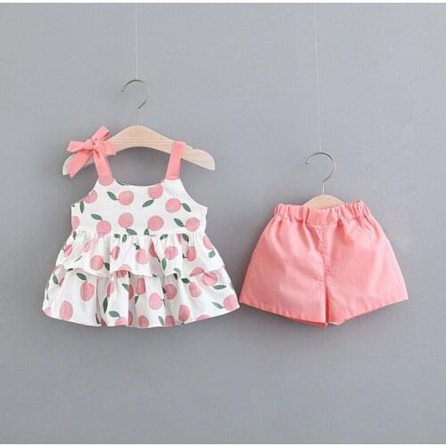 2020 Baby Summer Clothing Children Kids Newborn Girls Casual Fruit Pattern Strap Sleeveless Tops Vest+Shorts Suits 2Pcs Set