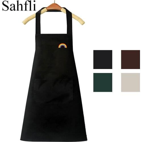 Cute Japanese Style Small Rainbow Cartoon Decorative PVC Waterproof Sleeveless Apron with Hand-wiping Areas Domestic Kitchens