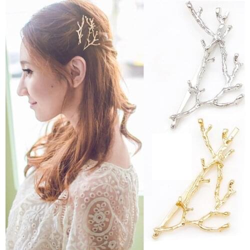 Hot Sale Ladies Personality Exaggeration Arborization Metal Antler Branch Side Clip Hairpin
