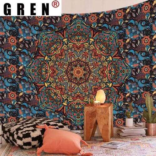 GREN Indian Mandala Boho Tapestry Wall Hanging Carpet Beach Towel Background Cloth Blanket Yoga Mats Art Bedroom Dorm Home Decor