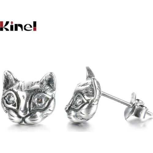 Kinel 2020 New Arrival 3D Kitten Stud Earrings S925 Sterling Silver White Zircon Earrings For Women Halloween Gifts Vintage Jewe