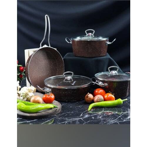 Elita Premium 7 Piece Metal Handle Granite Cookware Kit Brown
