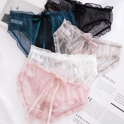 Lace Sexy Women Panties Cute Briefs Transparent Underpants Bowknot Lingerie Temptation Summer Female Hollow Out Underwear