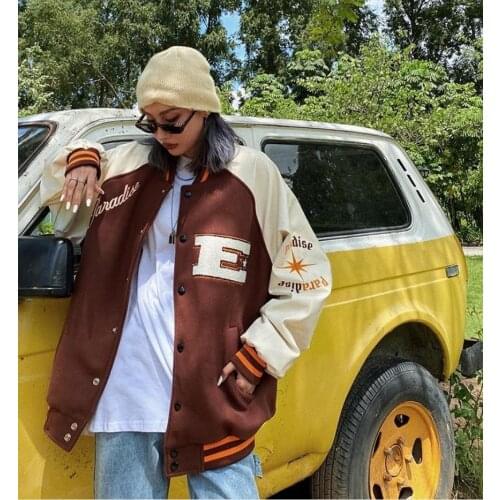 Bomber Woman Jacket Hip Hop Furry Bone Patchwork Color Block Jackets Mens Harajuku Streetwear Men Baseball Uniform Coats Unisex