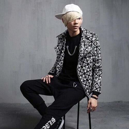 Nightclubs Barsman Hair Stylist Personality Alternative Black and White Plaid Jacket DJ Singers Stage Leather Clothing PU Jacket