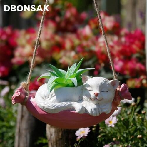 Wall Hanging Animal Flower Pot Cat Flower Pot Kitten Flower Arrangement Resin Simulation Animal Swinging Hanging Garden Decor