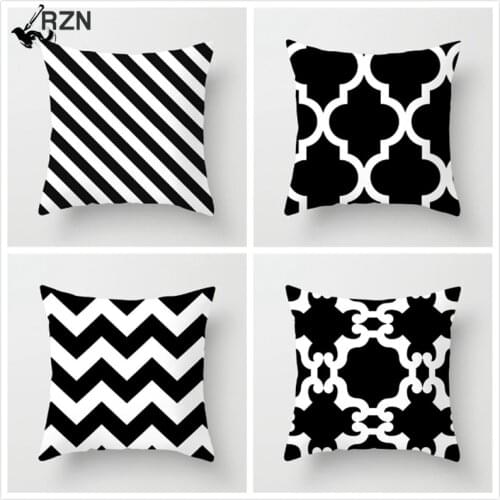 Regular Connection Grid Printed Pillow Cover Black and White Geometric Style Cushion Cover Sofa Car Decor Pillowcases