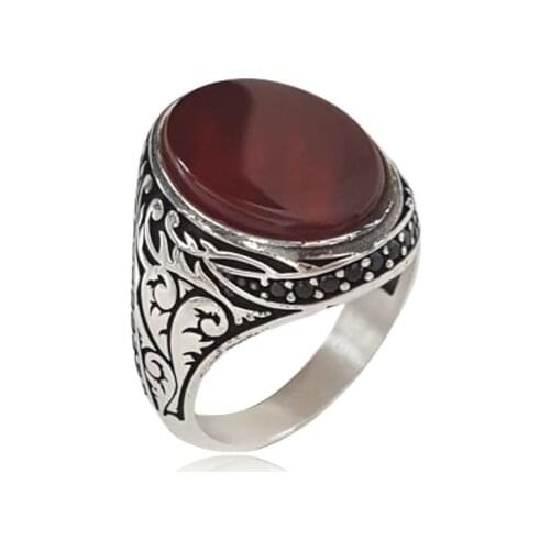 Original Trendy New Hot Sale Turkish Ring Antique 925 Silver Ottoman Rings Carnelian Ring for Man Fashion Vintage Fine Jewelry