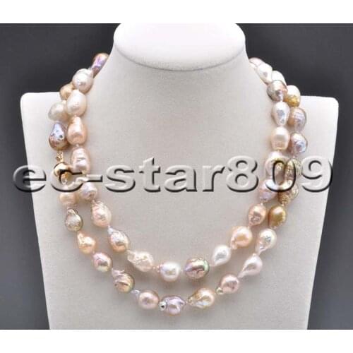 P6265 33" 12mm Pink Lavender Almost Round Edison Keshi Reborn Pearl NecklaceWoman Fine Jewelry