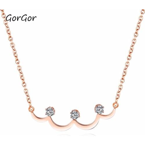 GorGor Korean New Style Personality Design Mori Rose Gold Plated Titanium Steel Simple Zircon Women Jewelry Necklace 1537