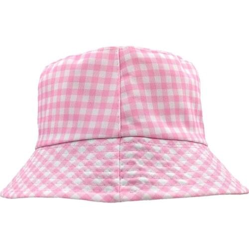 2021 Pink White Bucket Hat Flat Fishing Hat Hip-Hop Plaid Cap Reversible Spring summer Grid Fashion Design women Fisherman Hat