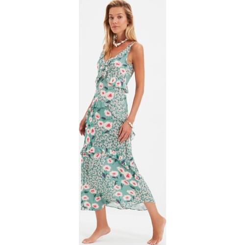 Trendyol Floral Frilled Beach Dress TBESS21EL4222