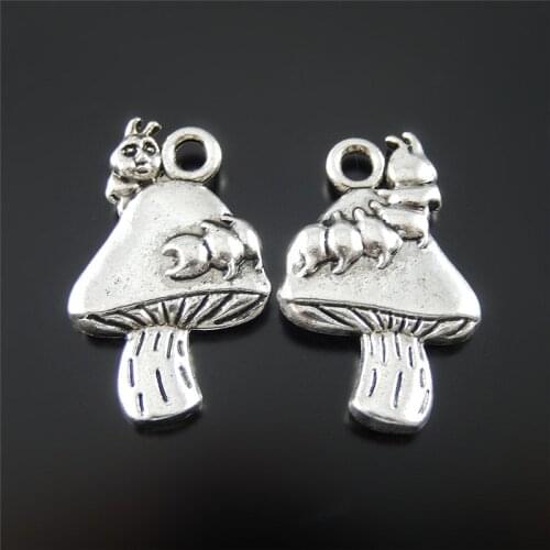 Julie Wang 10PCS Antique Silver Plated Charm Retro Cute Mushroom Suspension Pendant Jewelry Finding Necklace Bracelet Accessory