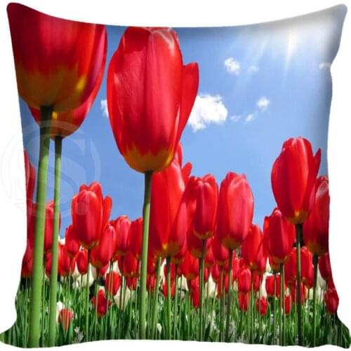 Custom Pillowcase Cover Tulips square zipper Pillow Cover Best Gift For Friend 20x20cm,35x35cm(one side)
