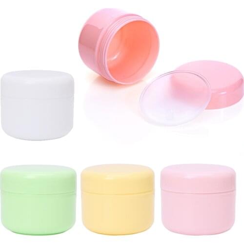 50pcs Empty Cream Jar Pot 10/20/30/50/100g Plastic Refillable Bottles Travel Face Cream Lotion Cosmetic Container 5 Colors