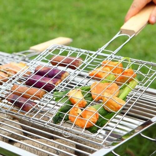 Grilled Fish Stainless Steel Folder Outdoor Barbecue Mesh BBQ Clip Barbecue Net Convient