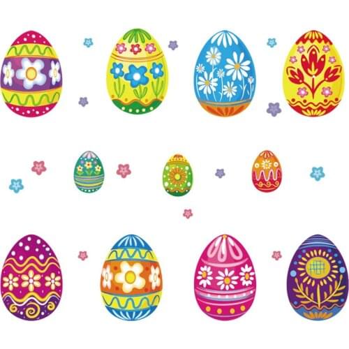 Happy Easter Eggs Wall Sticker Flower Graffiti Eggshell Wall Decal Kids Room Bedroom Home Decor Cartoon Eggs Sticker Party Decor