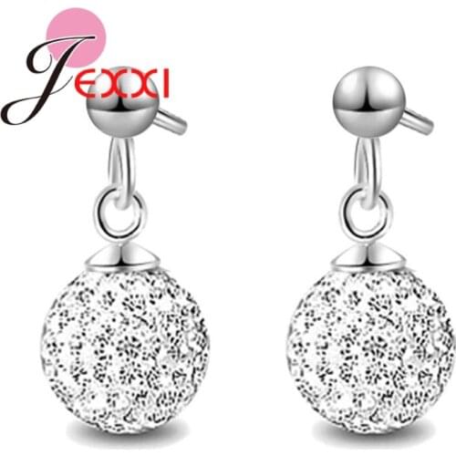 Multi Colors Shine 925 Sterling Silver Austrian Pave Disco Ball Stud Earring Back Soppers Stamped Woman Jewelry Accessory