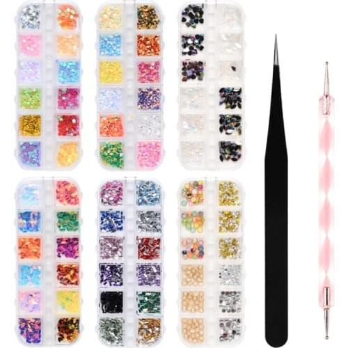 Nail Rhinestones Multi-shapes Glass Crystal Rhinestones Crystals Nail Art Rhinestones Clear Nail Diamond With Tweezer