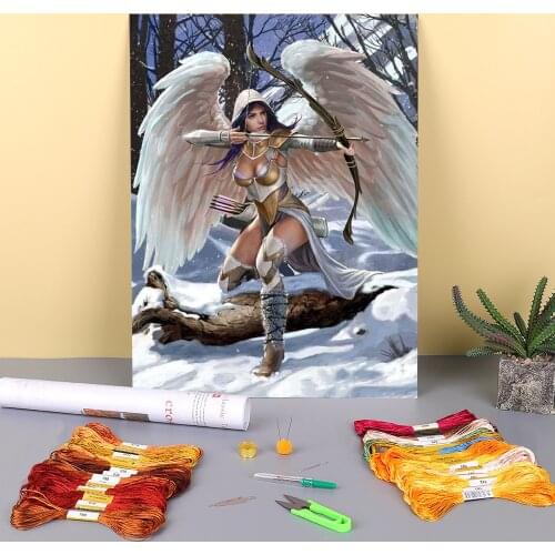 Black Angel Beauty Printed Fabric 11CT Cross-Stitch Embroidery Complete Kit DMC Threads Sewing Needlework Different