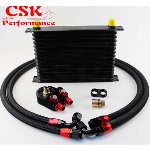 UNIVERSAL 15 ROW AN-10AN UNIVERSAL ENGINE TRANSMISSION OIL COOLER KIT TRUST TYPE + BLACK HOSE END KIT