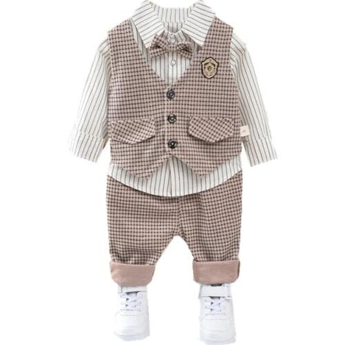 Spring Autumn Children Gentleman Clothes Baby Boy Girls Vest Shirt Pants 3Pcs/sets Kids Cotton Clothing Infant Casual Sportswear