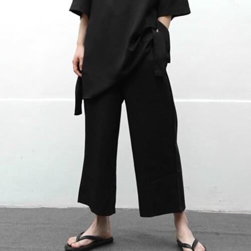 High-quality, stylish, High Street-style, loose-fitting, casual, thin, wide-leg pants, Capri pants