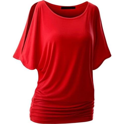 Solid color Short-sleeved T-shirt Top Women 2019 Summer Bat sleeve Expose shoulder Tees Female Plus size 5XL Casual Tops H785