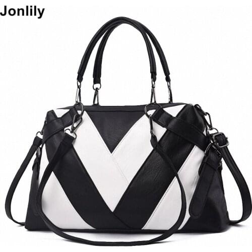 Jonlily Women Fashion Patchwork Panelled Handbags Large Shoulder Bag Casual Totes Daybags for Ladies and Girls -KG036
