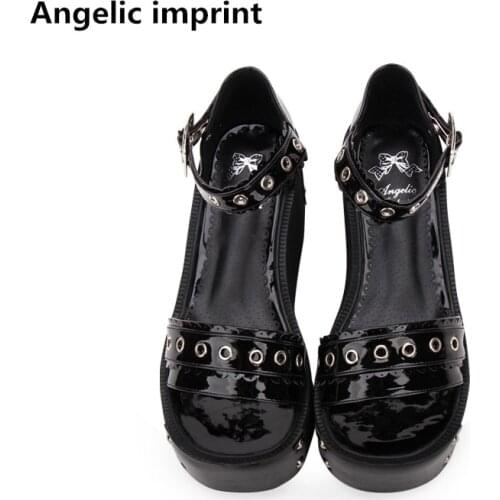 Angelic imprint woman mori girl lolita cosplay punk shoes lady high trifle heel wedges pumps women princess summer sandals 33-47