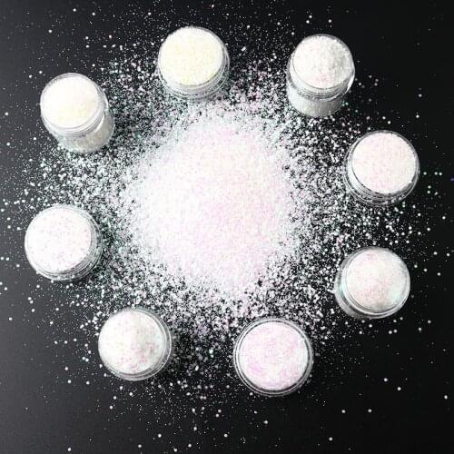 1 can of transparent white series nail art neon pigment glitter polyester glitter powder for nail polish dipping powder set 10Ml