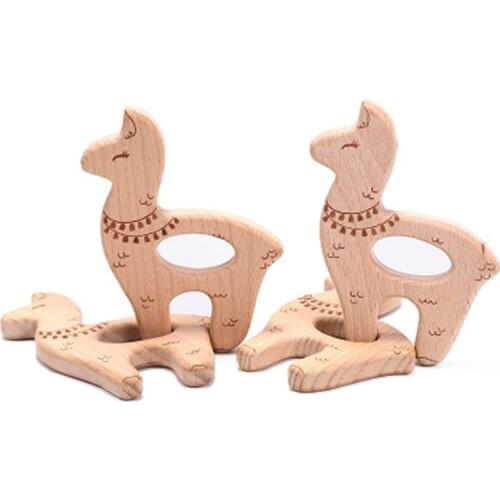 1pcs Wooden Teether Animal Pendant Baby Toys For Alpaca New Born Play Gym Accessories Diy Pendant Tiny Rod Beech Wood Teethers