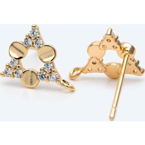 10pcs CZ Paved Triangle Earring Posts 11x9mm, 18K Gold Plated Brass, Triangle Stud Earrings For Jewery Making (#GB-1706)