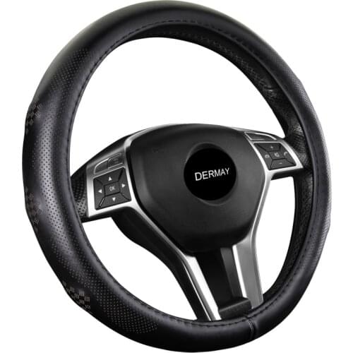 3 Colors Genuine Leather Car Steering Wheel Cover Top Layer Leather M Size 38cm Non-slip 6 Bulges With Breathable Holes