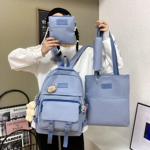 Disney 4 Pcs Set Backpack New Casual School Bag For Teenage Girls Women Backpack Kawaii Shoulder Bags For Student Kids Mochilas