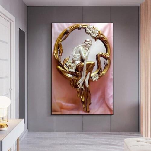 Abstract Metal Beauty Girl Sculpture Art Canvas Painting Figure Statue Posters and Prints Wall Art Picture for Living Room Decor