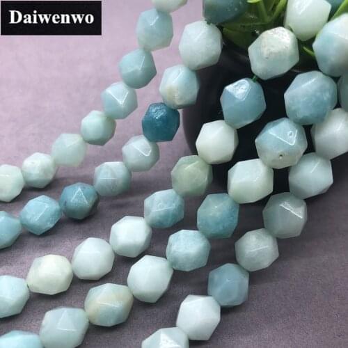 Blue Amazonite Beads 6/8/10mm Faceted Natural Stone Cut Gem Geometry DIY