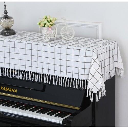 Cotton and Linen Piano Cover Towel Simple Tassel Lace Piano Half Cover Cloth Non-slip Dust Cover Piano Decoration