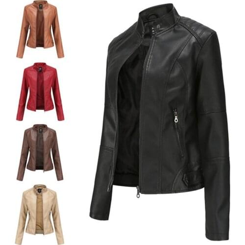 Spring autumn Punk leather jacket Women PU coat black girls gothic faux leather jackets Motor leather Outwear Coat Elegant Tops