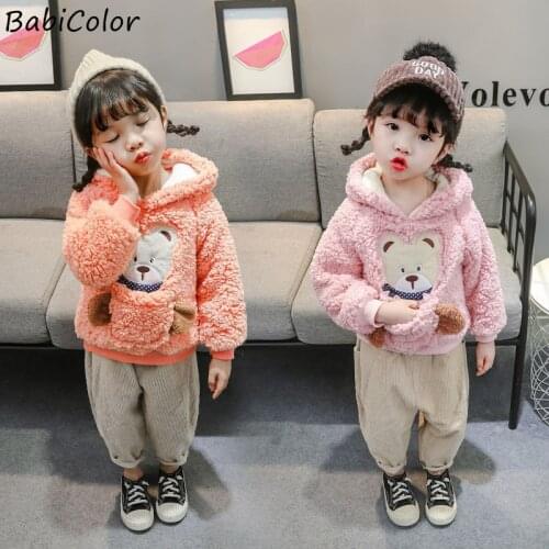 Girls baby sweater winter clothes plus velvet padded lamb hair girls jacket hooded western style warm cotton jacket