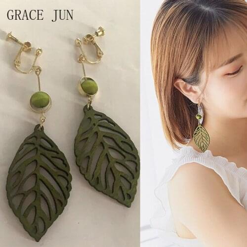 GRACE JUN Handmade Long Drop Clip on Earrings for Women Girl Fashion Jewelry No Pierced Earrings Korea style Statement Earrings
