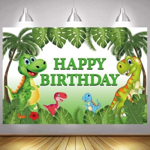 Dinosaur Photo Backdrop Palm Jungle Animal Safari Wild Happy Birthday Party Boys Decoration Photography Backgrounds Banner Prop