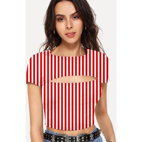 Somepet Stripe T-shirt Women Abstract T-shirts 3d Harajuku Tshirt Printed Womens Clothing Sexy Short Style Vintage