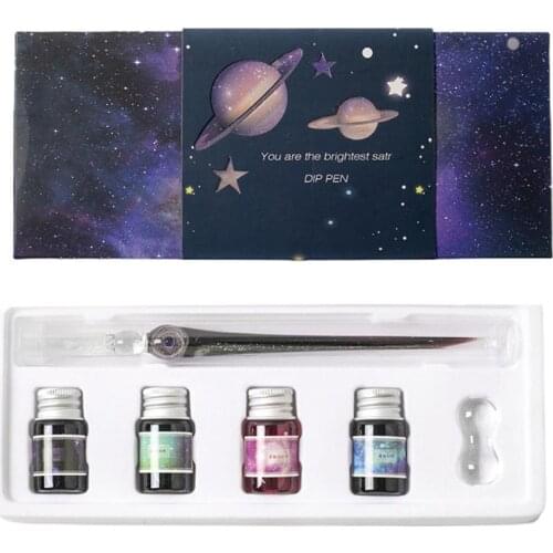 1Set Crystal Pen Dreamlike Smooth Writhing Delicate Vintage Glass Dip Pen for Calligraphy Ink Gift Box Set