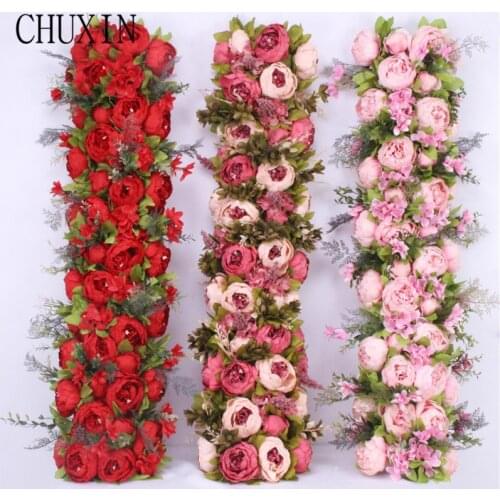 Custom made Artificial rose flower row Wedding background wall arch Welcome desk decorative fake flower Home holiday decoration