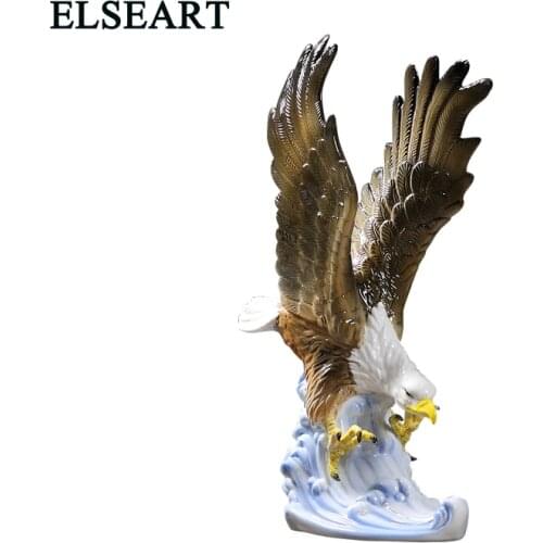 Ceramic eagle spread their wings on the waves porcelain bird animal for office home decoration